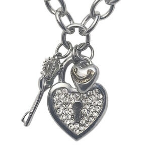Vtg Y2K Juicy Couture Heart Lock Crown Key Toggle Thick Chain Necklace